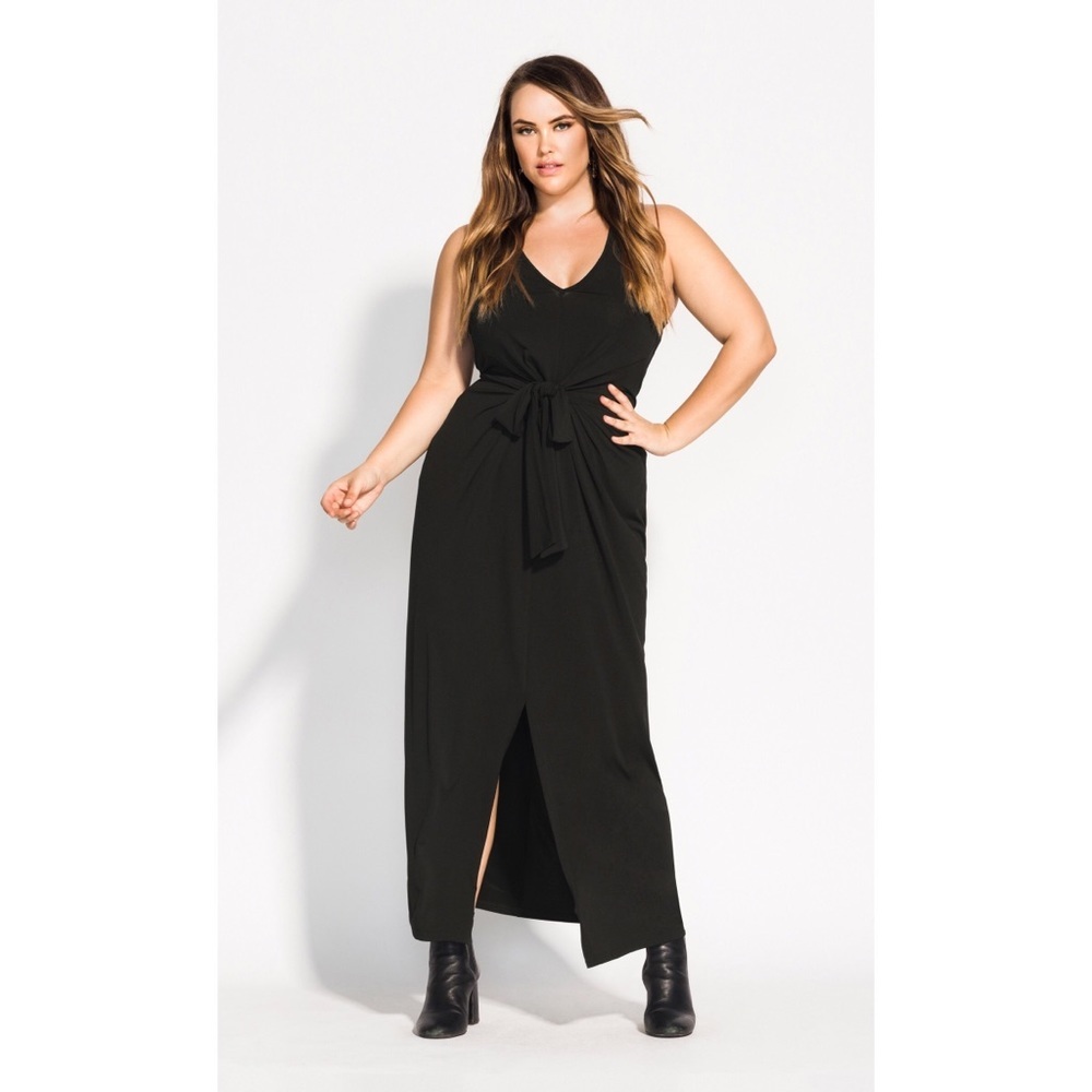City Chic Black Maxi Dress with Waist Tie